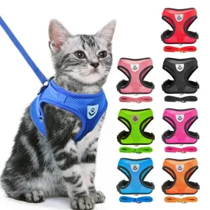 Cat Harness Vest Walking Lead Leash Collar Polyester - Adjustable  Pet Accessories