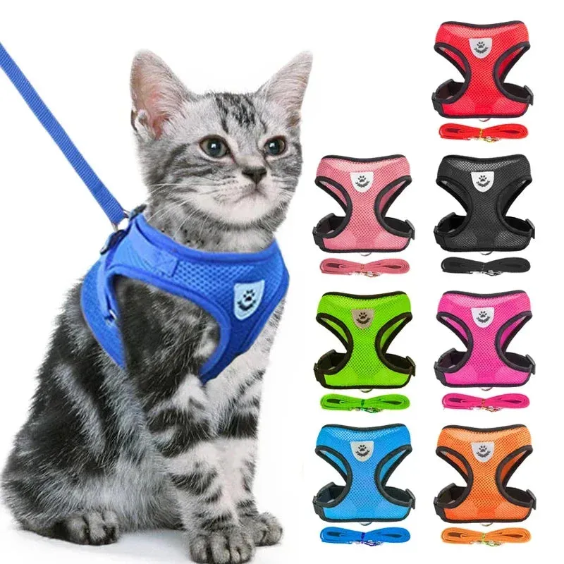 Cat Harness Vest Walking Lead Leash Collar Polyester - Adjustable  Pet Accessories