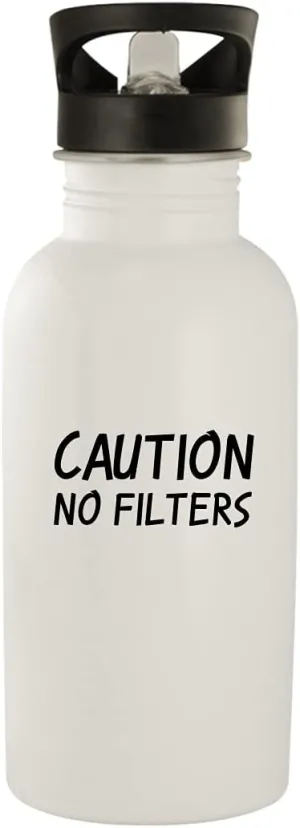 Caution No Filters - 20oz Stainless Steel Water Bottle, White