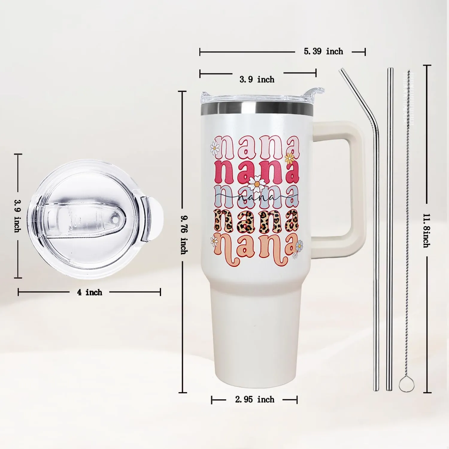 Ceovfoi 40 oz Nana Vacuum Insulated Water Bottle Travel Coffee Mug Cup Tumbler with Handle Lid and Straw, Mothers Day Nana Gifts for Grandmother