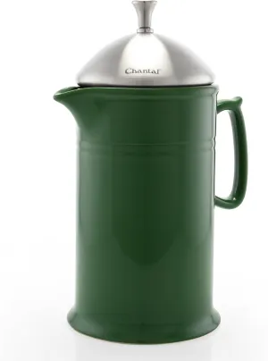 Chantal Stoneware French Press with Stainless Steel Plunger and Lid, 28 ounce capacity, Green