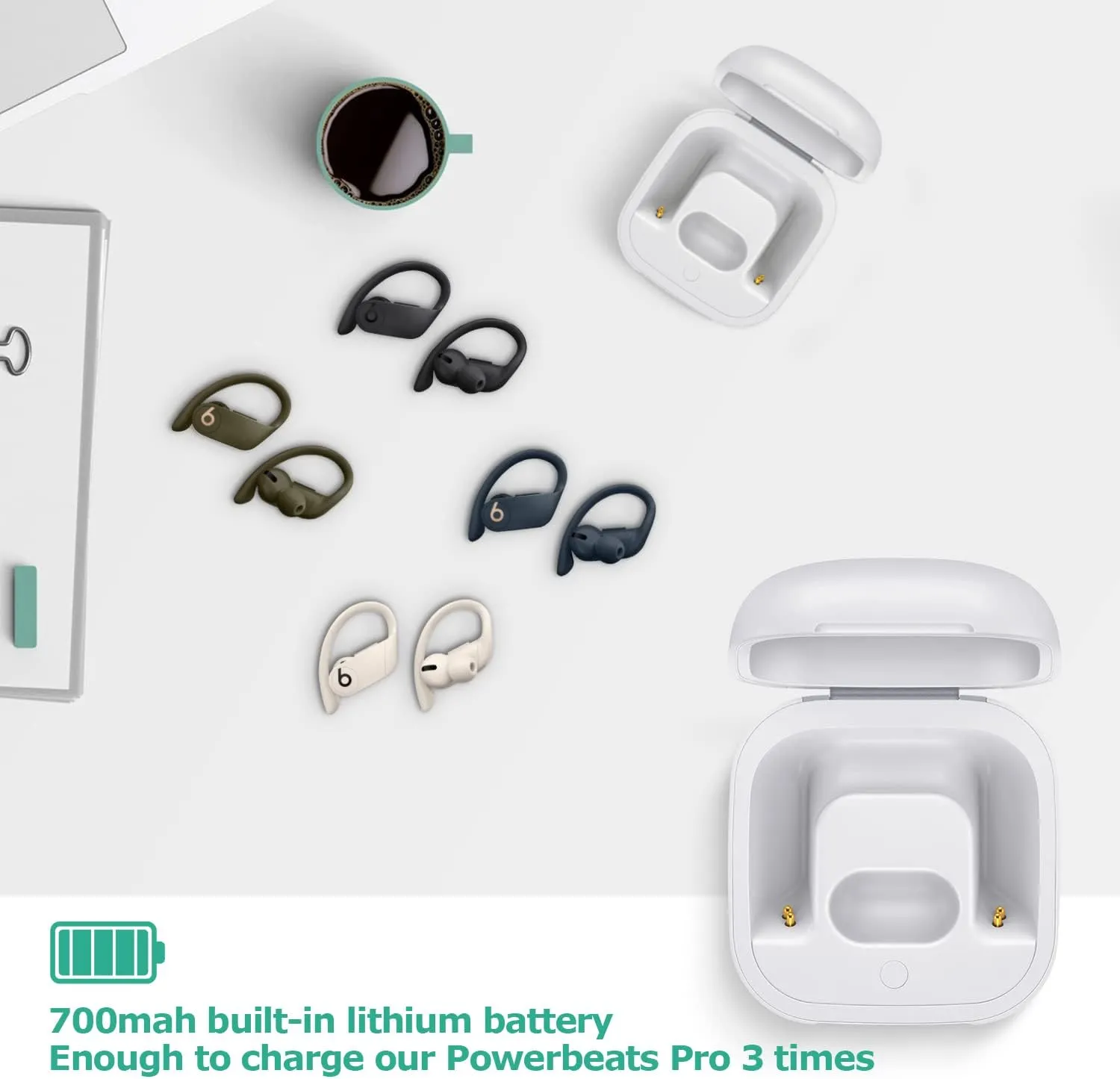 Charging Case Replacement Compatible with Powerbeats Pro Charger with Bluetooth Pairing Sync Button & 700mAh Built-in Battery (Not Include Power Beats Earbuds) White