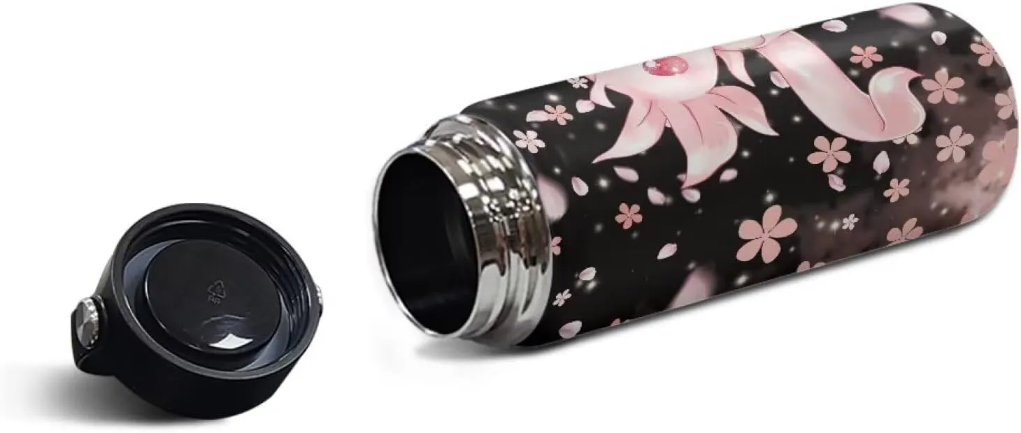 Cherry Blossom Axolotl Kids Water Bottle for School Stainless Steel Vacuum Insulated Water Bottle With Lid 18 OZ Metal Vacuum Flask Jug for Girls Gym Fitness Sports Water Bottles Pink