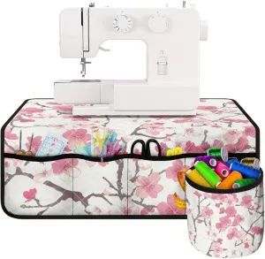 Cherry Blossom Print Sewing Machine Pad for Table with Pocket, Sewing Machine Carring Case for Most Standard Sewing Machines Waterproof Lightweight Table Pad
