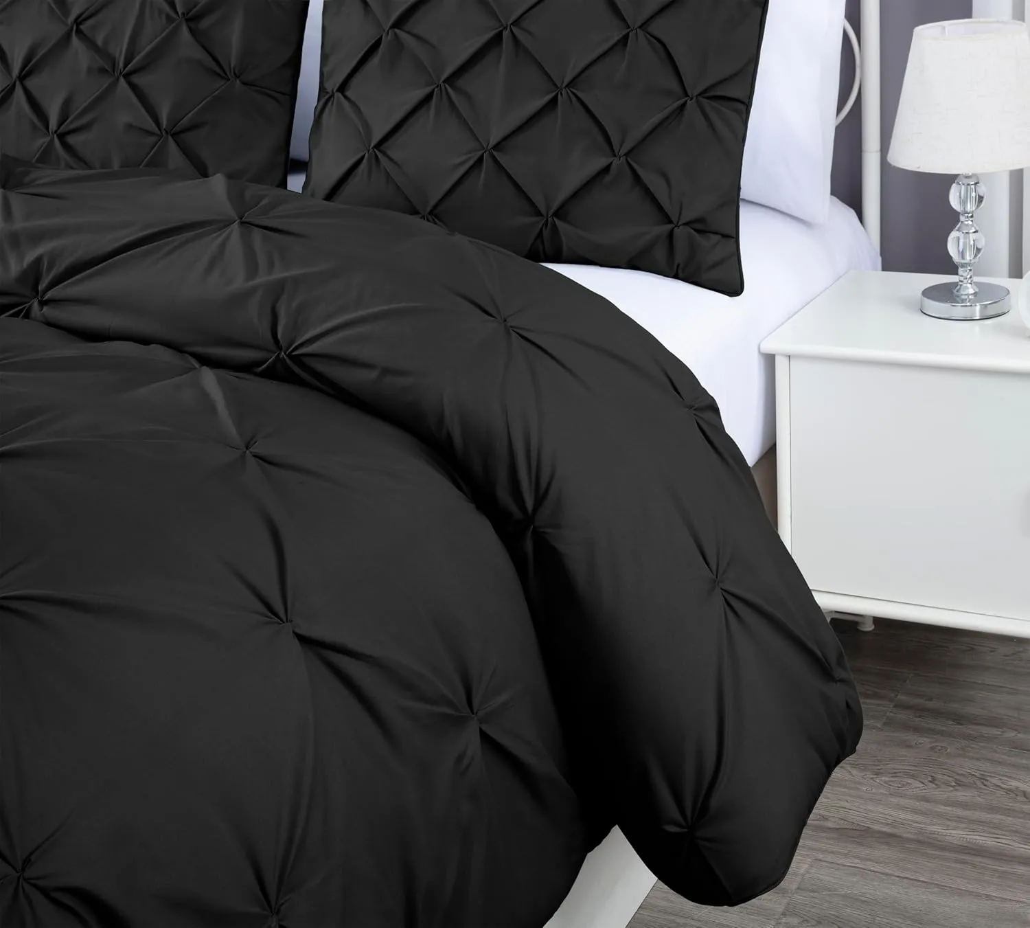 Chezmoi Collection Berlin Black Pinch Pleat King Comforter Set, 3-Piece (Comforter and Pillow Shams) - Soft Pintuck, Lightweight All Season Microfiber