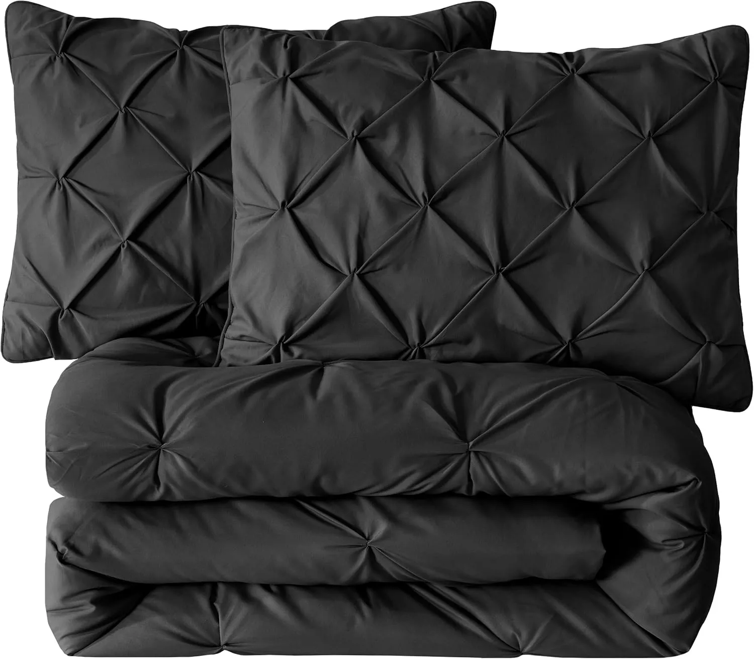 Chezmoi Collection Berlin Black Pinch Pleat King Comforter Set, 3-Piece (Comforter and Pillow Shams) - Soft Pintuck, Lightweight All Season Microfiber