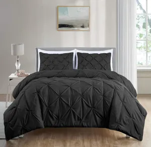 Chezmoi Collection Berlin Black Pinch Pleat King Comforter Set, 3-Piece (Comforter and Pillow Shams) - Soft Pintuck, Lightweight All Season Microfiber