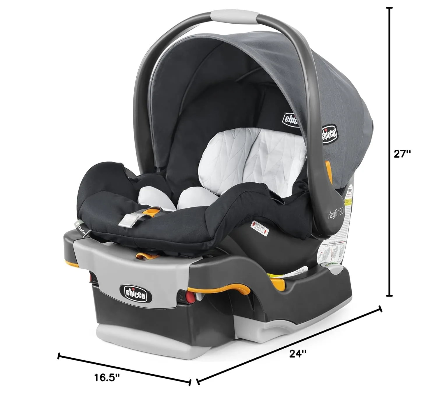 Chicco KeyFit® 30 ClearTex® Infant Car Seat and Base, Rear-Facing Seat for 4-30 lbs., Includes Head and Body Support, Compatible with Chicco Strollers, Baby Travel Gear | Pewter/Grey