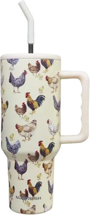 Chicken Tumbler, Chicken Gifts for Women Chicken Lovers 40 oz Chicken Tumbler with Handle and Straw Cup Holder Friendly Insulated Travel Mug Stainless Steel Water Bottle