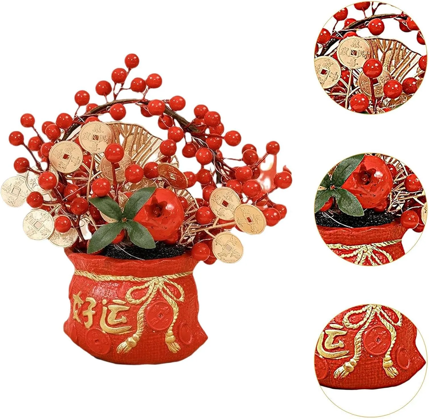 Chinese New Year Feng Shui Blessing Bag Vase Decor, Table Decoration, Blessed Bag Statue for Restaurant,Farmhouse, Style B