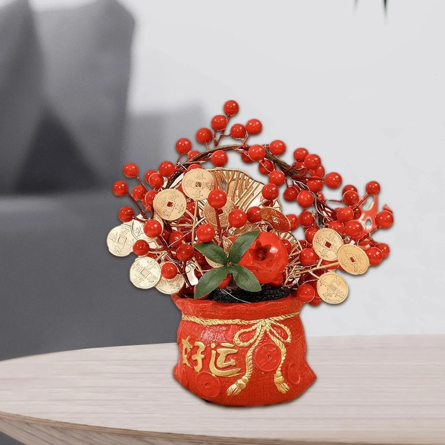 Chinese New Year Feng Shui Blessing Bag Vase Decor, Table Decoration, Blessed Bag Statue for Restaurant,Farmhouse, Style B