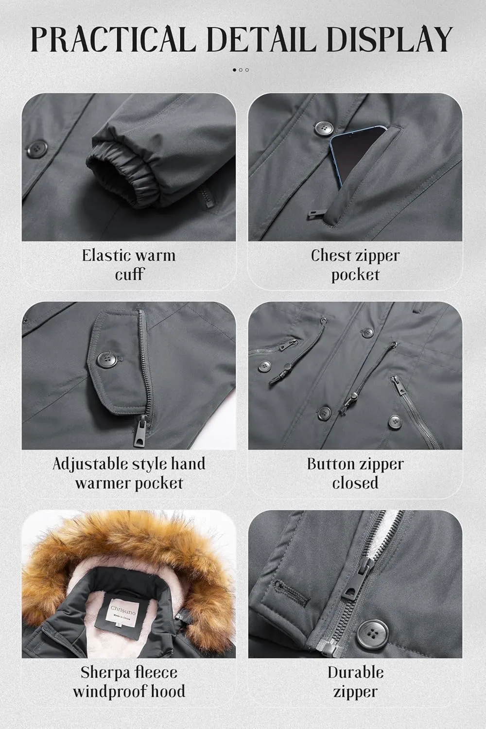 Chrisuno Women's Mid-Length Military Parka Winter Outerwear Insulated Jacket Soft Fleece Snow Faux Fur Coat