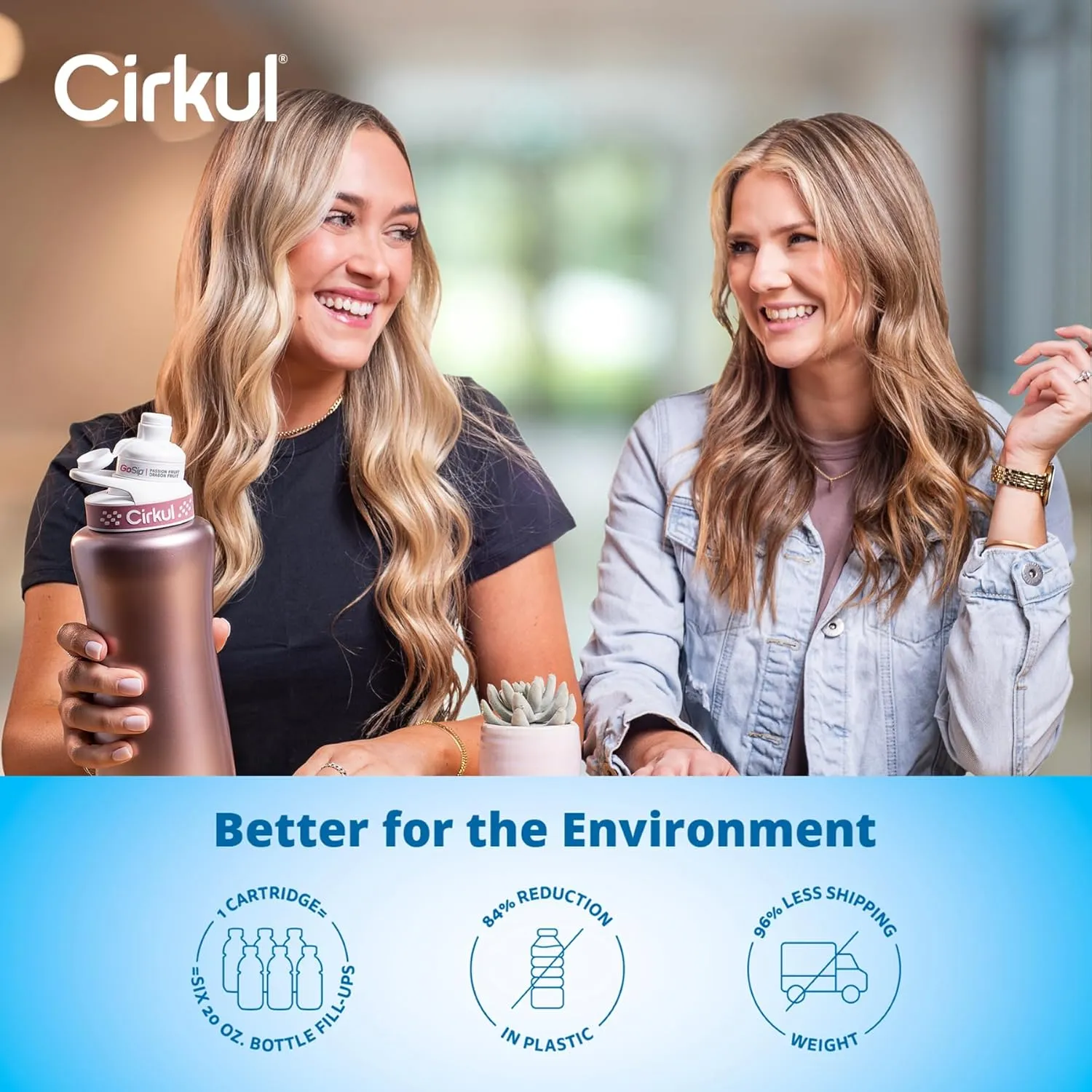 Cirkul 32oz. Rose Gold Stainless Steel Water Bottle Starter Kit with Rose Gold Lid and 2 Flavor Cartridges (1 LifeSip Strawberry, 1 GoSip Passion Fruit Dragon Fruit) Zero Calorie and No Sugar