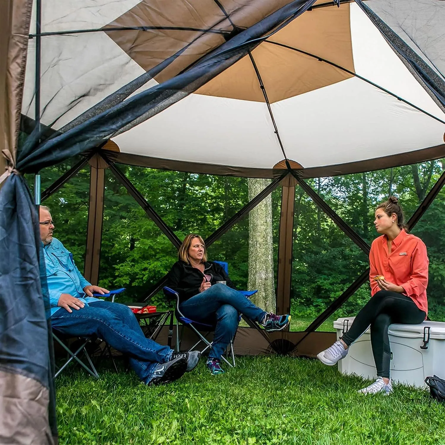Clam Quick-Set Escape 11.5 x 11.5 Foot Portable Outdoor Gazebo Canopy Camping Tent Shelter, with 3 Wind and Sun Panels and Carry Bag Accessory, Brown