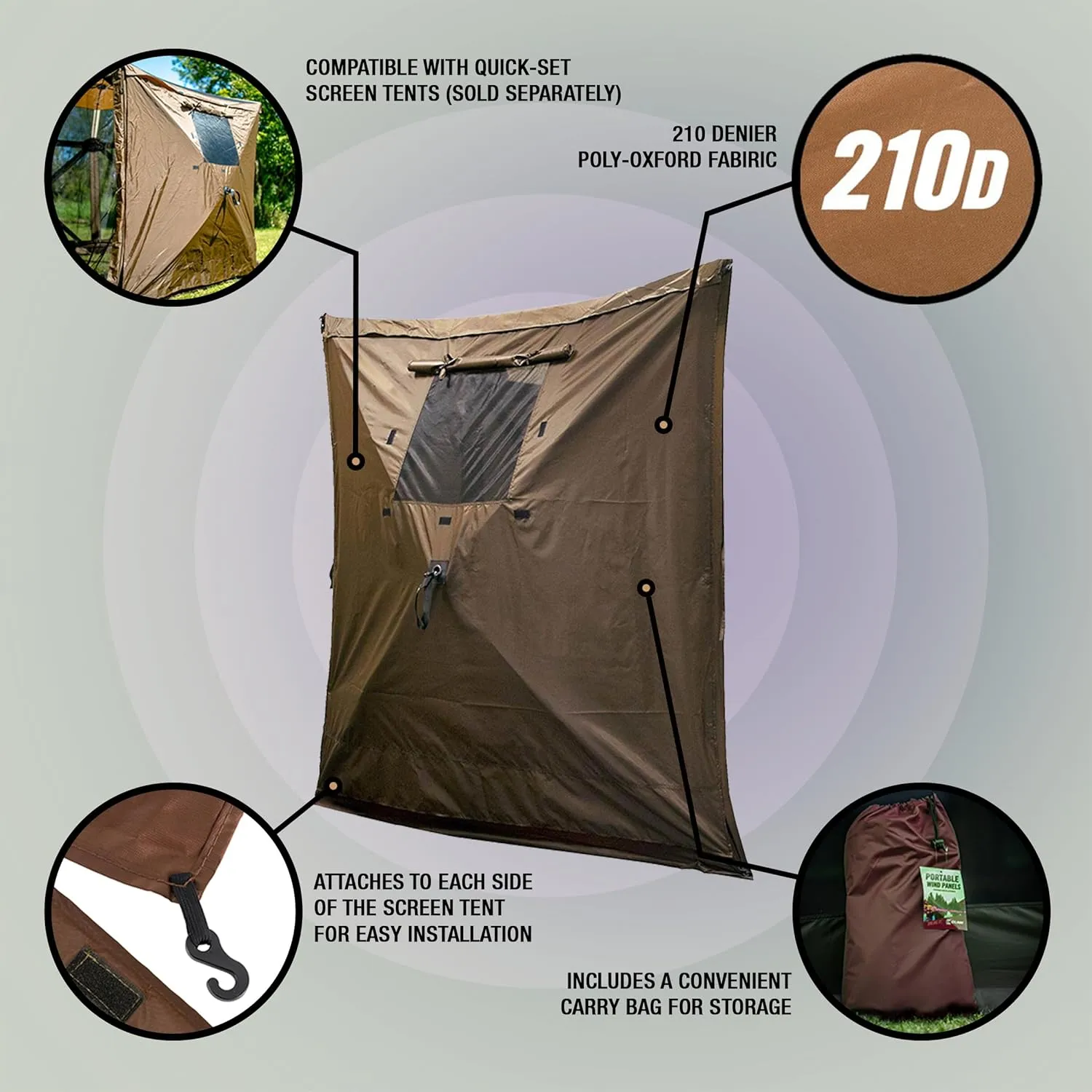 Clam Quick-Set Escape 11.5 x 11.5 Foot Portable Outdoor Gazebo Canopy Camping Tent Shelter, with 3 Wind and Sun Panels and Carry Bag Accessory, Brown