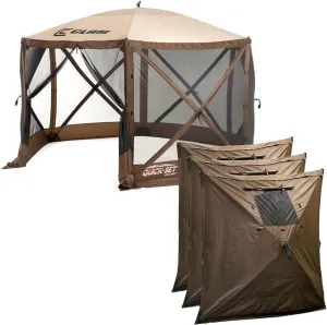Clam Quick-Set Escape 11.5 x 11.5 Foot Portable Outdoor Gazebo Canopy Camping Tent Shelter, with 3 Wind and Sun Panels and Carry Bag Accessory, Brown