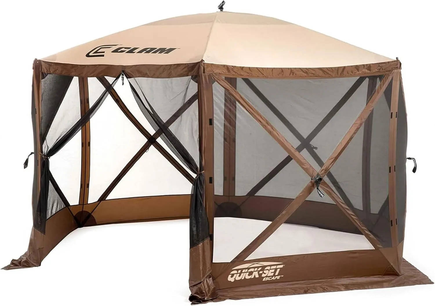 Clam Quick-Set Escape 11.5 x 11.5 Foot Portable Outdoor Gazebo Canopy Camping Tent Shelter, with 3 Wind and Sun Panels and Carry Bag Accessory, Brown