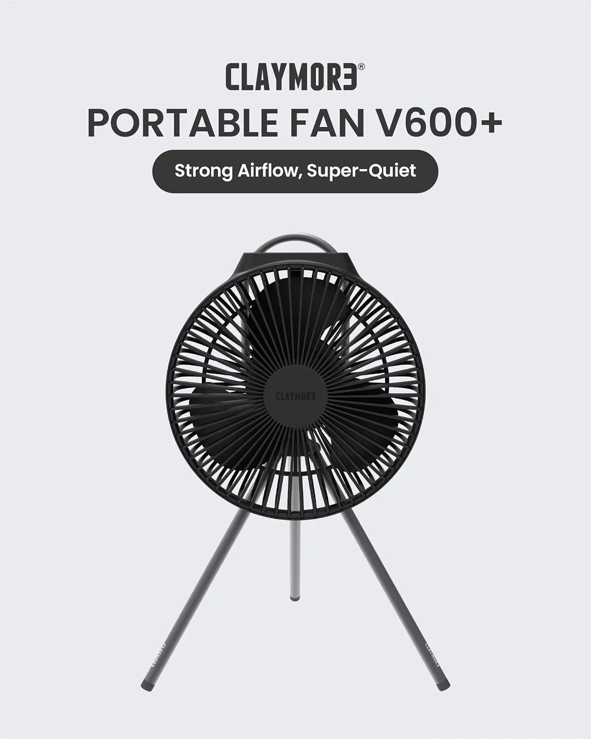 Claymore Portable Fan V600  (Black) - Portable Fan with Airflow for Outdoors Use & Indoor Living Room, Desk, Table Fan. Super Quiet, USB-C Charging, Long-Lasting Battery, Includes Storage Case.