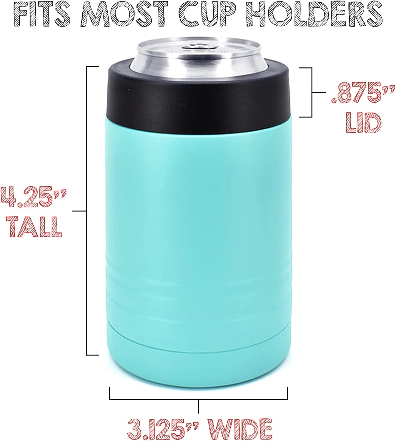Clear Water Home Goods - 12 oz Stainless Steel Double Wall Vacuum Insulated Can or Bottle Beverage Cooler - Powder Coated Teal - 6 Pack
