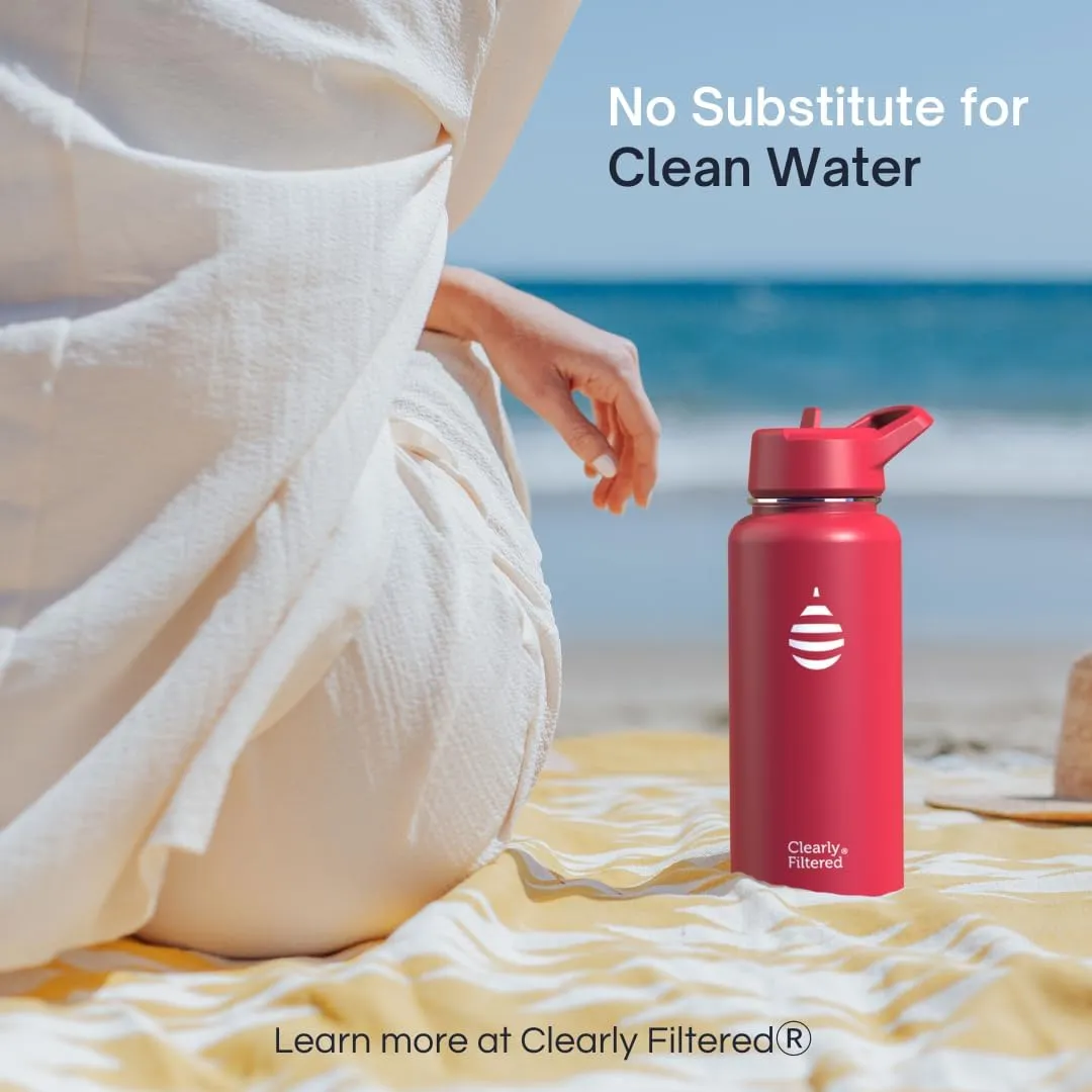 Clearly Filtered Water Bottle | Removes 220  Contaminants, Double-Wall Insulated Stainless Steel, BPA/BPS Free, Phthalate Free, Filters Flouride Lead Chlorine (32oz, Blush)