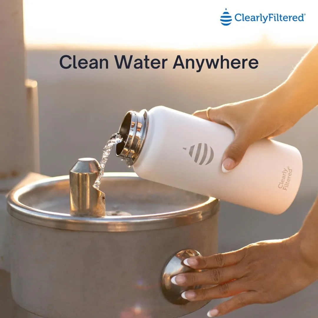 Clearly Filtered Water Bottle | Removes 220  Contaminants, Double-Wall Insulated Stainless Steel, BPA/BPS Free, Phthalate Free, Filters Flouride Lead Chlorine (32oz, Blush)