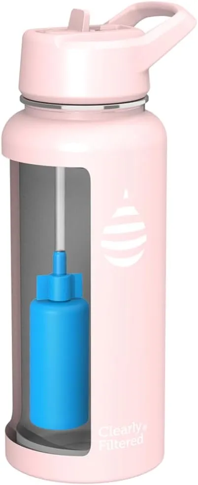 Clearly Filtered Water Bottle | Removes 220  Contaminants, Double-Wall Insulated Stainless Steel, BPA/BPS Free, Phthalate Free, Filters Flouride Lead Chlorine (32oz, Blush)