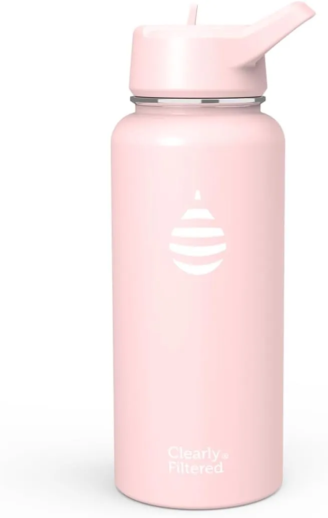 Clearly Filtered Water Bottle | Removes 220  Contaminants, Double-Wall Insulated Stainless Steel, BPA/BPS Free, Phthalate Free, Filters Flouride Lead Chlorine (32oz, Blush)