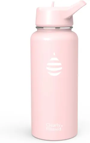 Clearly Filtered Water Bottle | Removes 220  Contaminants, Double-Wall Insulated Stainless Steel, BPA/BPS Free, Phthalate Free, Filters Flouride Lead Chlorine (32oz, Blush)