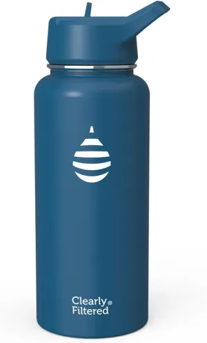Clearly Filtered Water Bottle | Removes 220  Contaminants, Double-Wall Insulated Stainless Steel, BPA/BPS Free, Phthalate Free, Filters Flouride Lead Chlorine (32oz, Navy Blue)