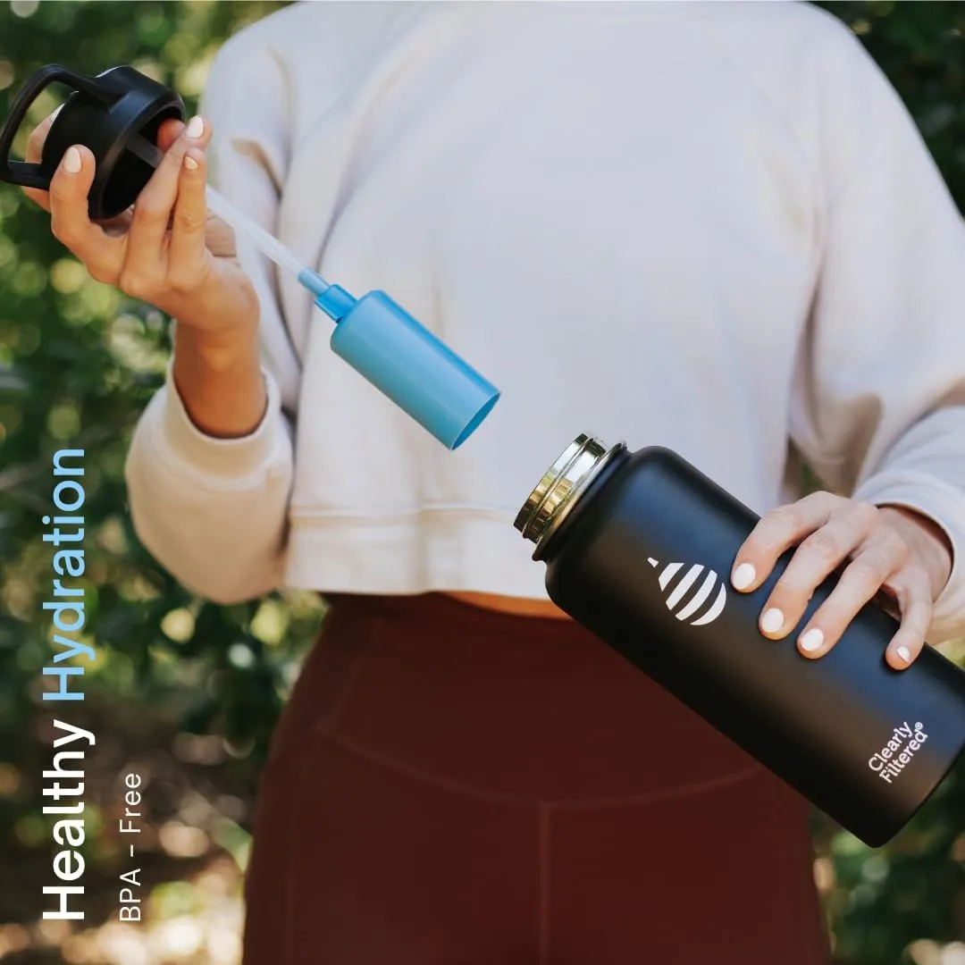 Clearly Filtered Water Bottle | Removes 220  Contaminants, Double-Wall Insulated Stainless Steel, BPA/BPS Free, Phthalate Free, Filters Flouride Lead Chlorine (32oz, Navy Blue)