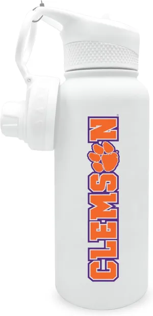 Clemson University 34oz Stainless Steel Bottle with 2 Lids - White