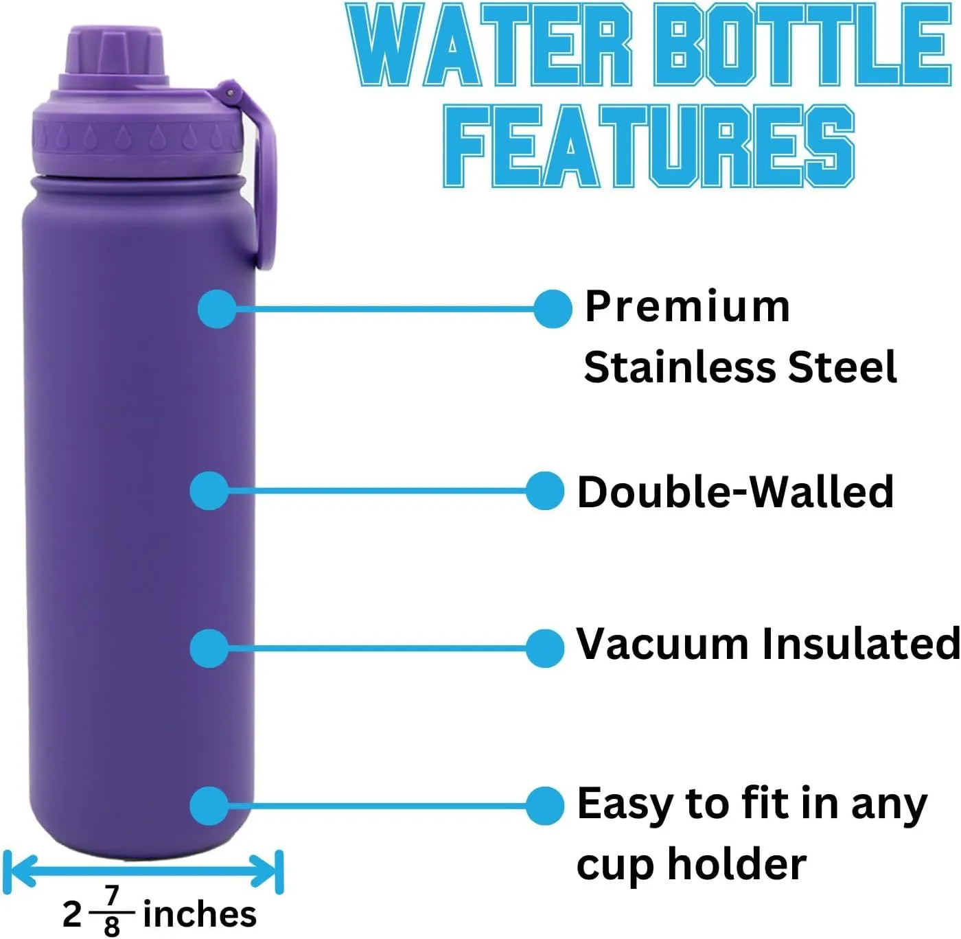 Clemson Water Bottle - Purple Double Walled Stainless Steel 24 oz Keeps Drinks Cold or Hot