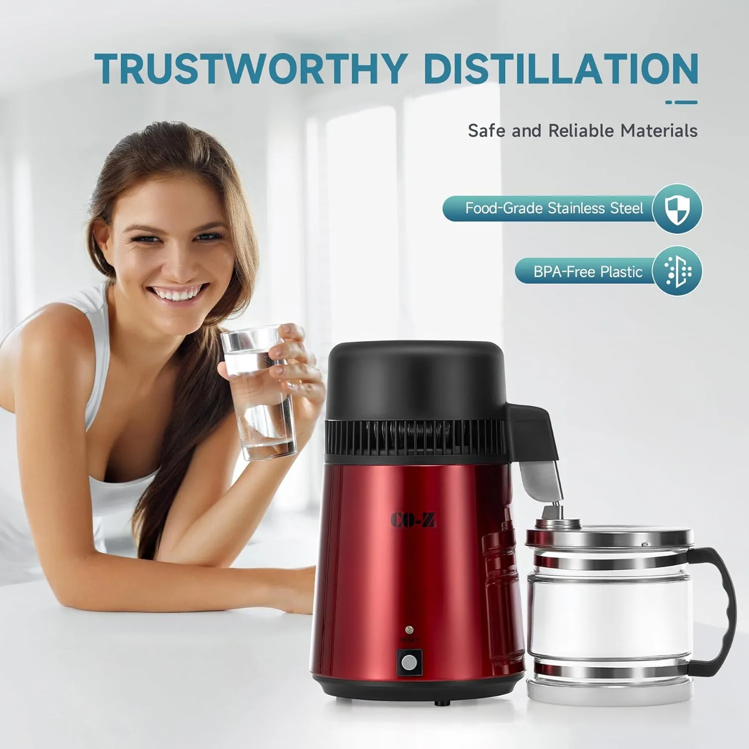 CO-Z Water Distiller, Stainless Steel Distilling Pure Water Machine for Home Countertop Table Desktop, 4L Distilled Water Making Machine, 4 Liter Water Purifier to Make Clean Water for Home