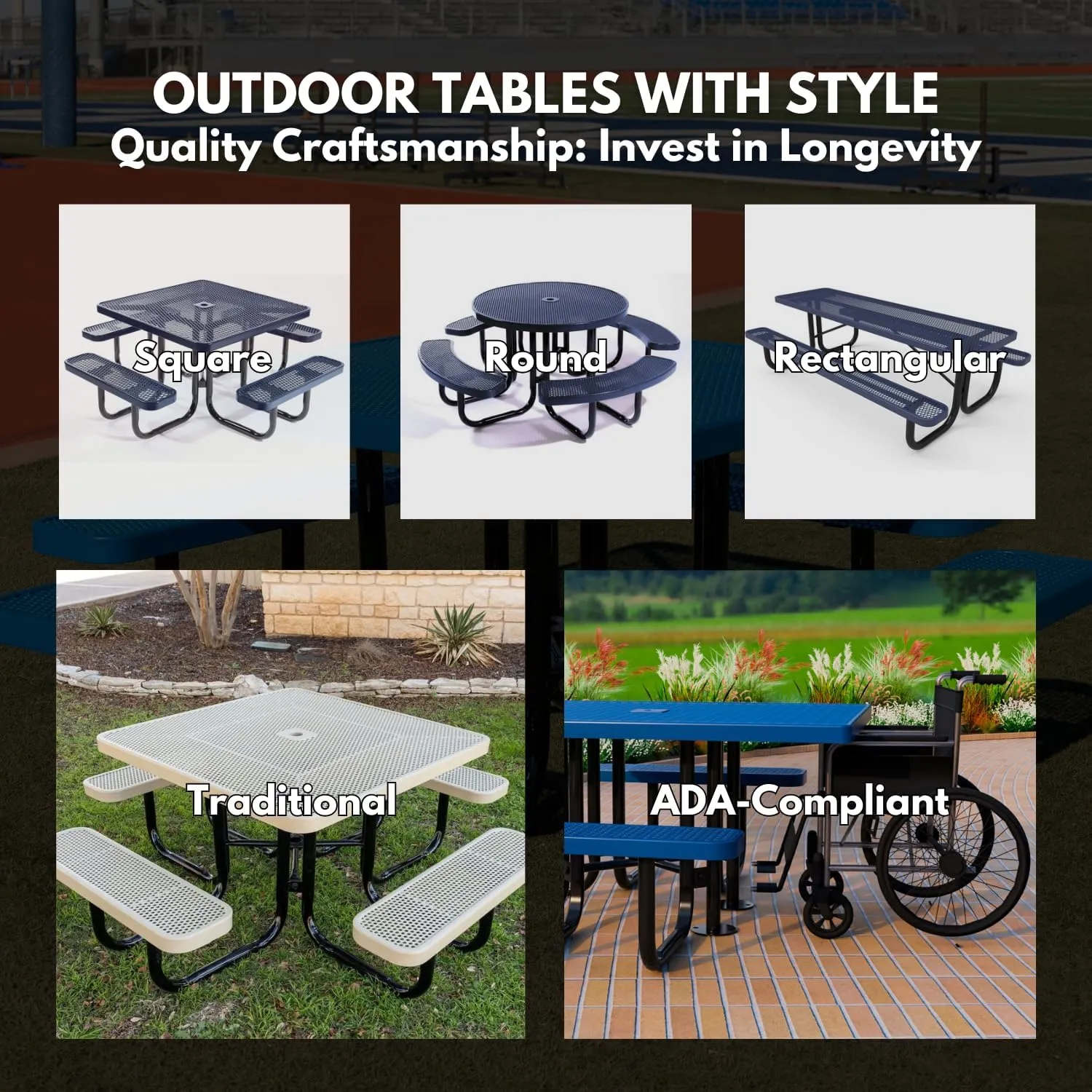 Coated Outdoor Furniture Heavy-Duty Portable Outdoor Picnic Table, Thermoplastic Coated Expanded Metal Commercial-Grade Patio Dining Furniture Made in America (8ft Rectangular, Brown)