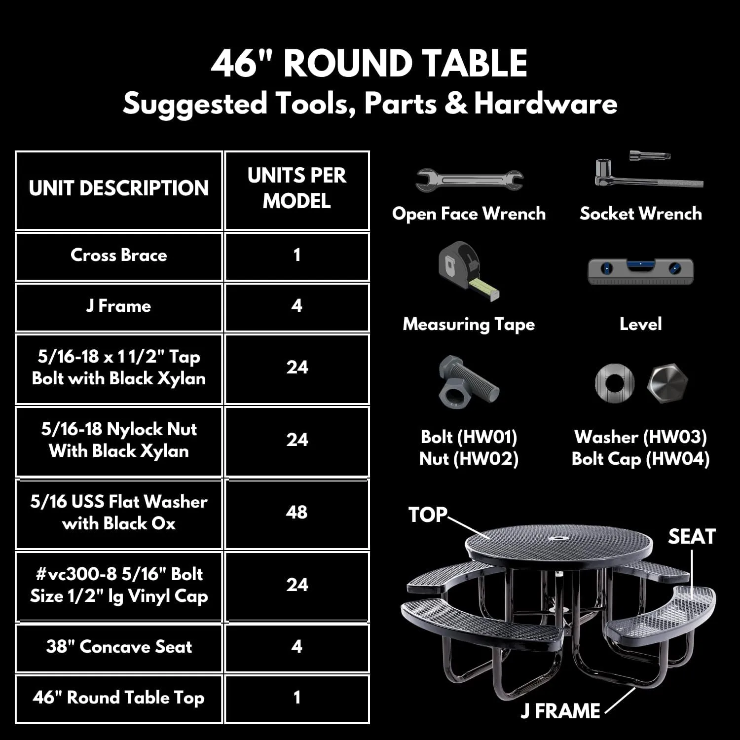 Coated Outdoor Furniture Heavy-Duty Portable Outdoor Picnic Table with Umbrella Hole, Expanded Metal Commercial-Grade Patio Dining Furniture Made in America (46" Round Top, Textured Black)