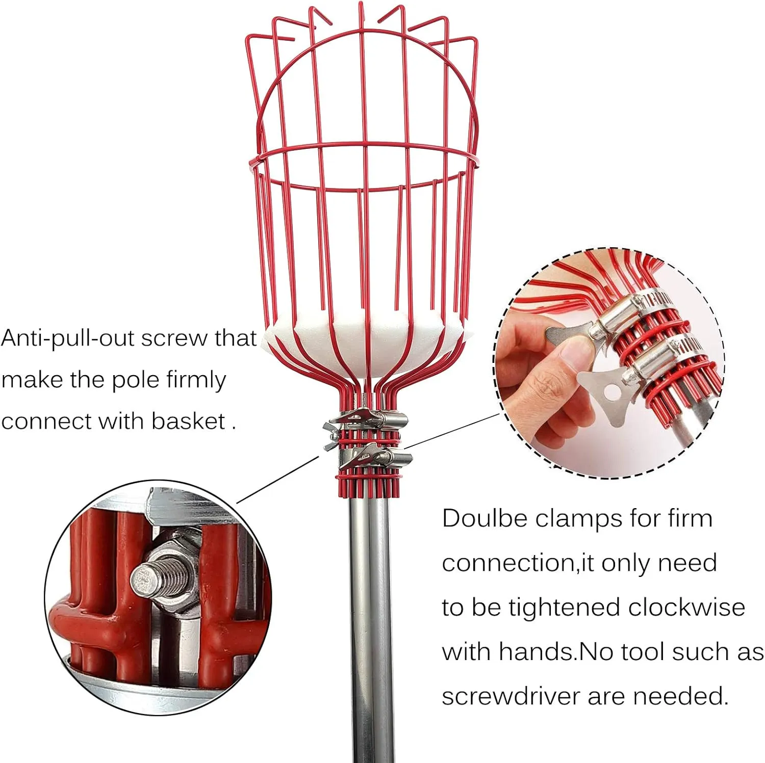 COCONUT Fruit Picker Pole with Basket Telescoping, 10 FT Fruit Picker Tool for Mango Orange Lemon Apple, Fruits Catcher Tree Picker for Getting Fruits