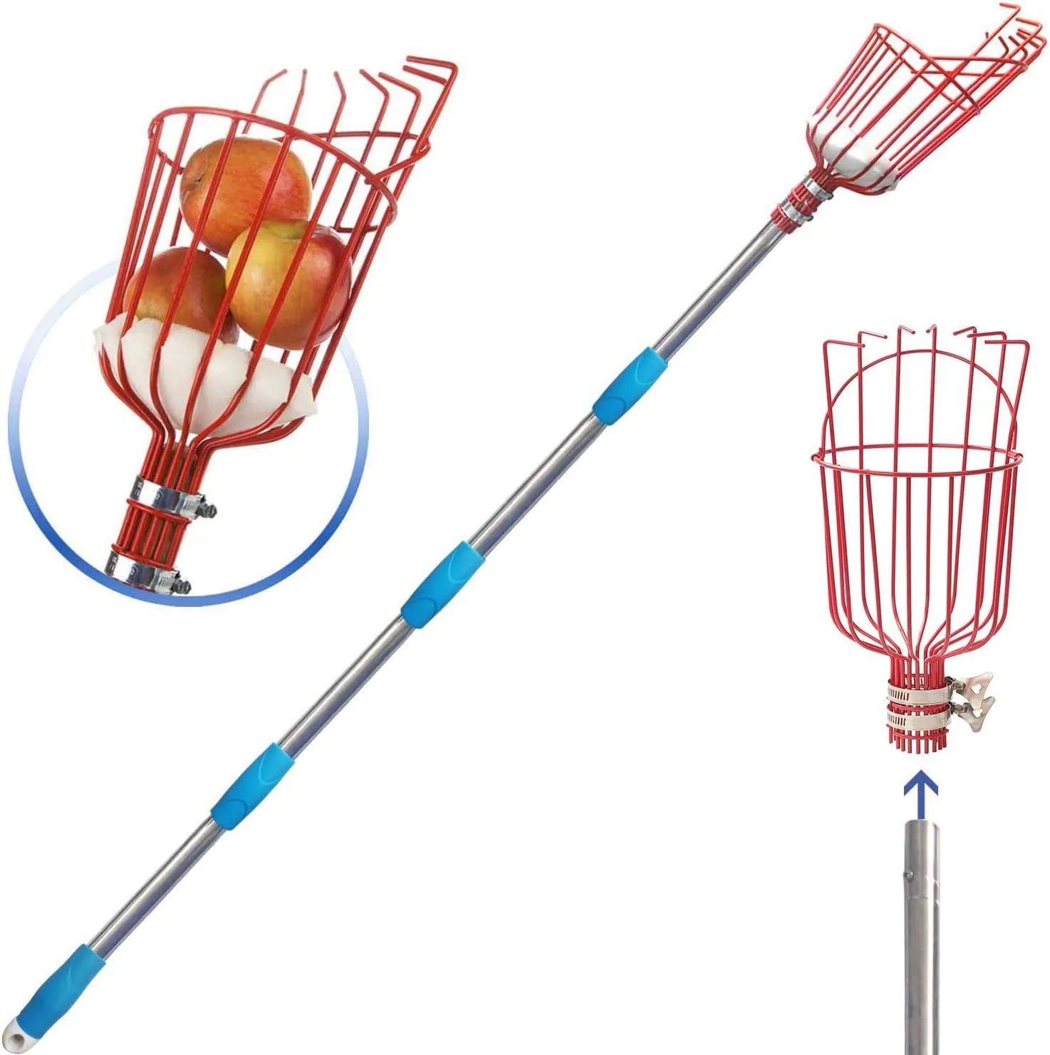 COCONUT Fruit Picker Pole with Basket Telescoping, 10 FT Fruit Picker Tool for Mango Orange Lemon Apple, Fruits Catcher Tree Picker for Getting Fruits