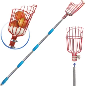 COCONUT Fruit Picker Pole with Basket Telescoping, 10 FT Fruit Picker Tool for Mango Orange Lemon Apple, Fruits Catcher Tree Picker for Getting Fruits