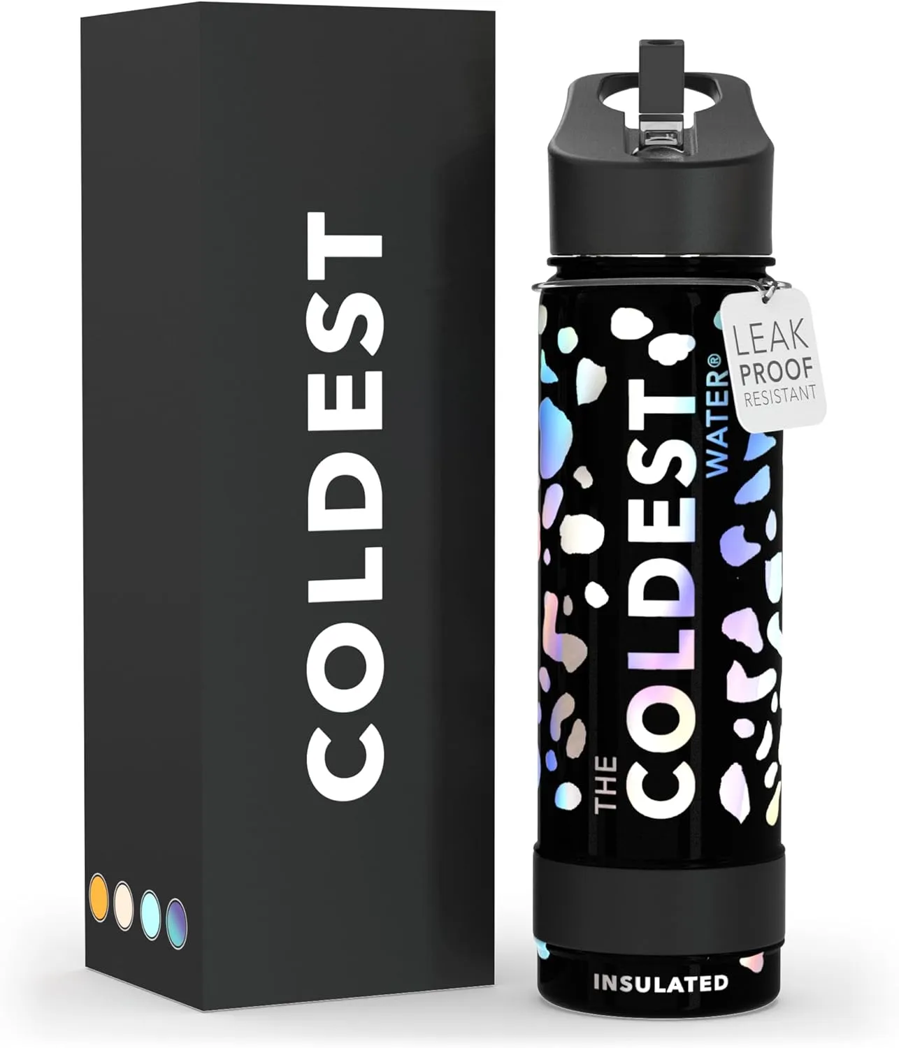 Coldest Insulated Water Bottle with Straw Lid - Stainless Steel Metal Thermos for Men & Women (Moonlight Leopard, 24 oz)