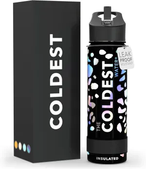 Coldest Insulated Water Bottle with Straw Lid - Stainless Steel Metal Thermos for Men & Women (Moonlight Leopard, 24 oz)