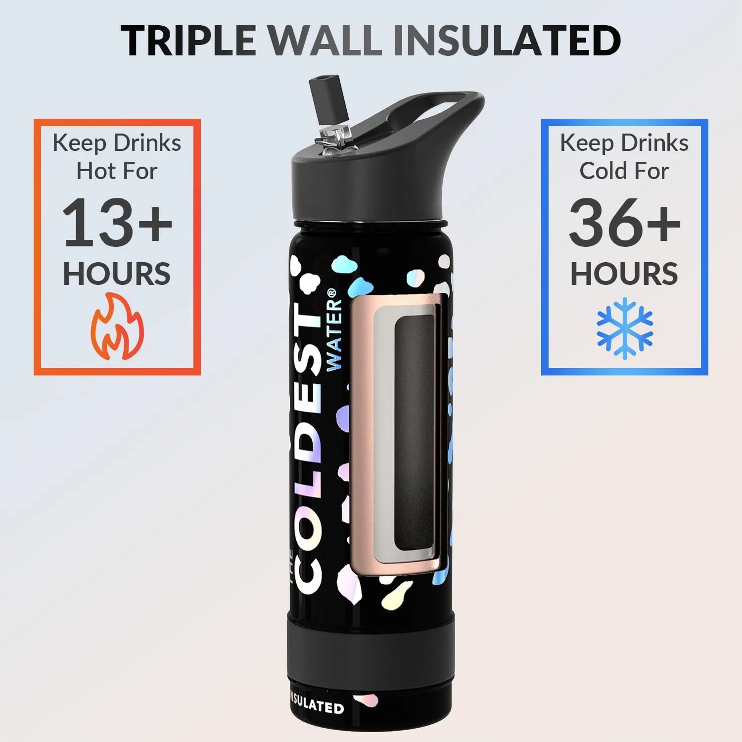 Coldest Insulated Water Bottle with Straw Lid - Stainless Steel Metal Thermos for Men & Women (Moonlight Leopard, 24 oz)