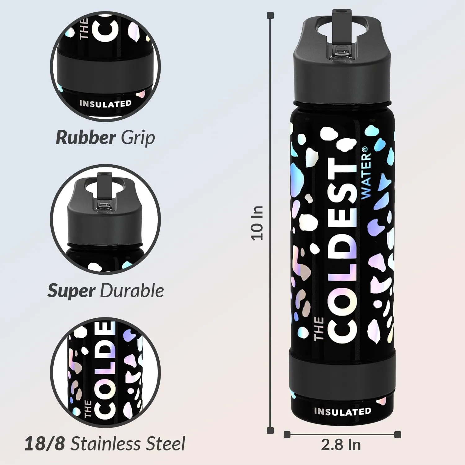 Coldest Insulated Water Bottle with Straw Lid - Stainless Steel Metal Thermos for Men & Women (Moonlight Leopard, 24 oz)