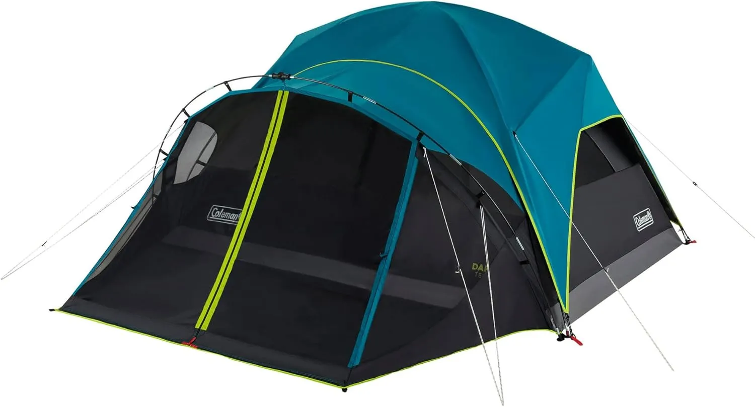 Coleman Carlsbad 4 Person Dark Room Dome Camping Tent with Screen Room, E Ports, Side Windows, and WeatherTec System, Teal Blue/Black