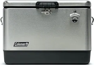 Coleman Reunion Premium Insulated Portable Cooler, Leak-Resistant 54qt Steel Belted Cooler with Heavy-Duty Latch, Handles, Drain & Bottle Opener, Great for Camping, Tailgating, Beach, Picnic, & More