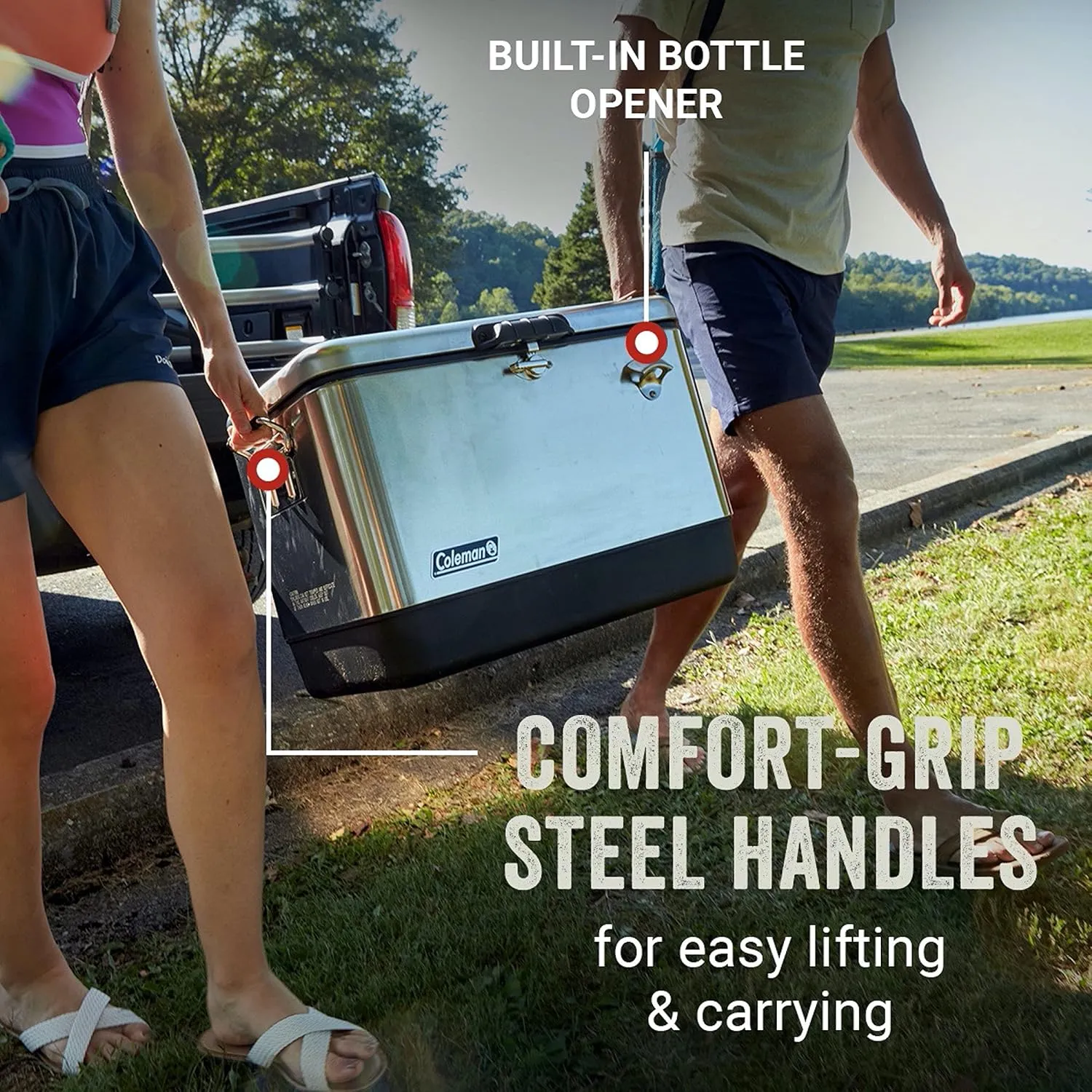 Coleman Reunion Premium Insulated Portable Cooler, Leak-Resistant 54qt Steel Belted Cooler with Heavy-Duty Latch, Handles, Drain & Bottle Opener, Great for Camping, Tailgating, Beach, Picnic, & More