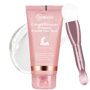 Collagen Overnight Wrapping Mask, Intensive Hydration Anti Aging Overnight Skin Treatment, Boosts Elasticity and Firmness, Revitalizes Dull Skin Reduces Fine Lines and Wrinkles (1PCS)