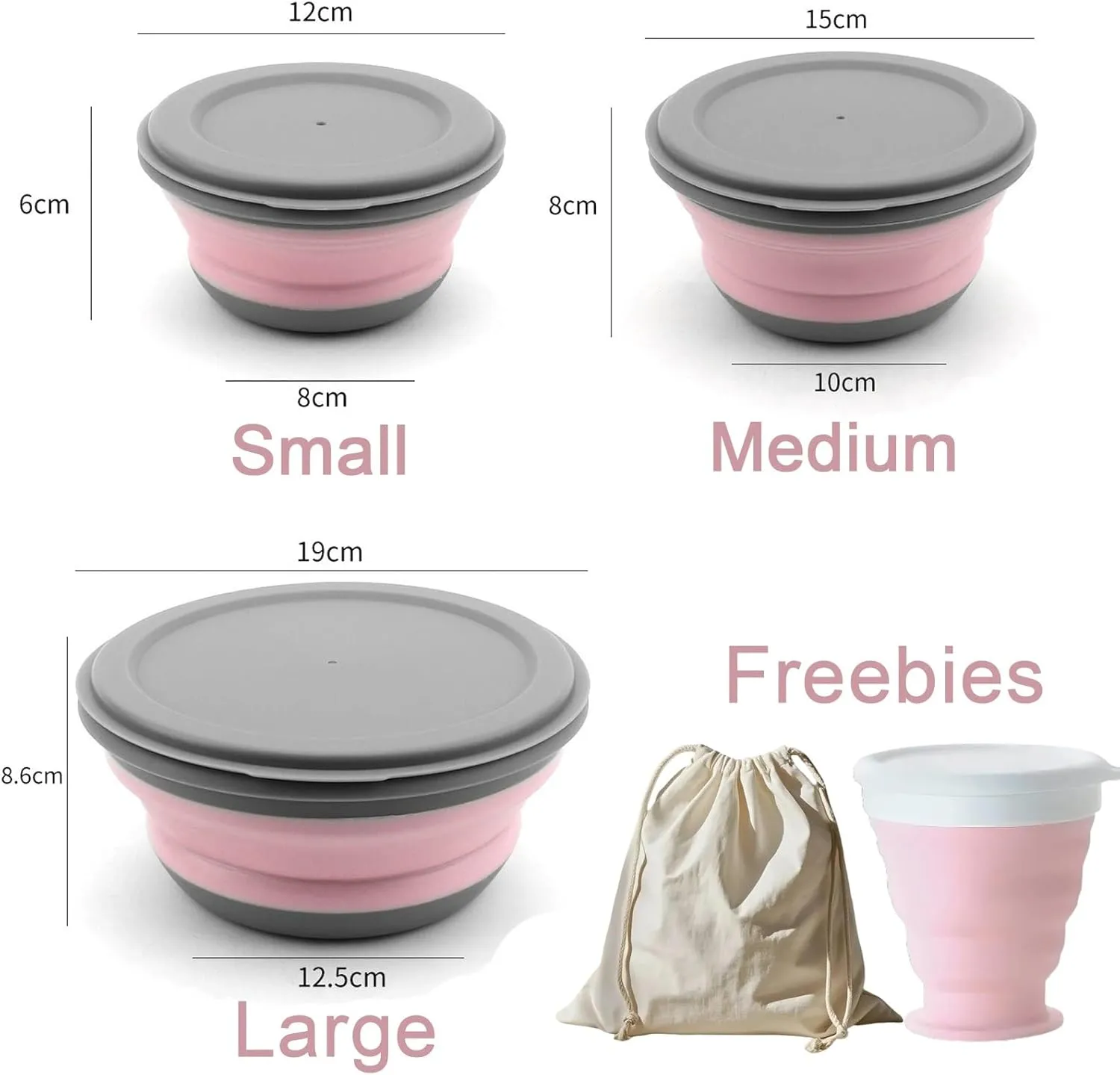 Collapsible Bowl Sets, Portable Camping Bowl With Lid, Portable Salad Bowl, Folding Lunch Box for Camping, Hiking, Kitchen, School(Pink,H-1)