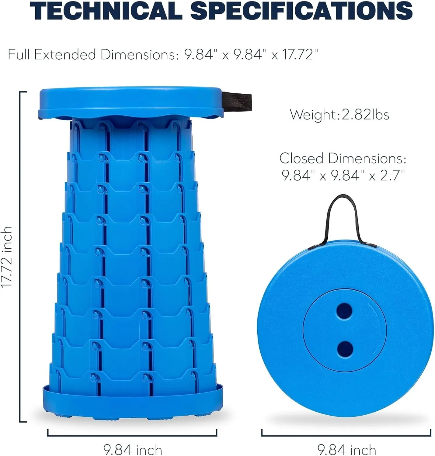 Collapsible Stool with 3-in-1 Cushioned Carry Case, 400lbs Max Weight, Lightweight Portable Retractable Foldable Telescoping Camping Stool for Adults Fishing Hiking Travel BBQ(Full Blue (W/3-in-1 Carr