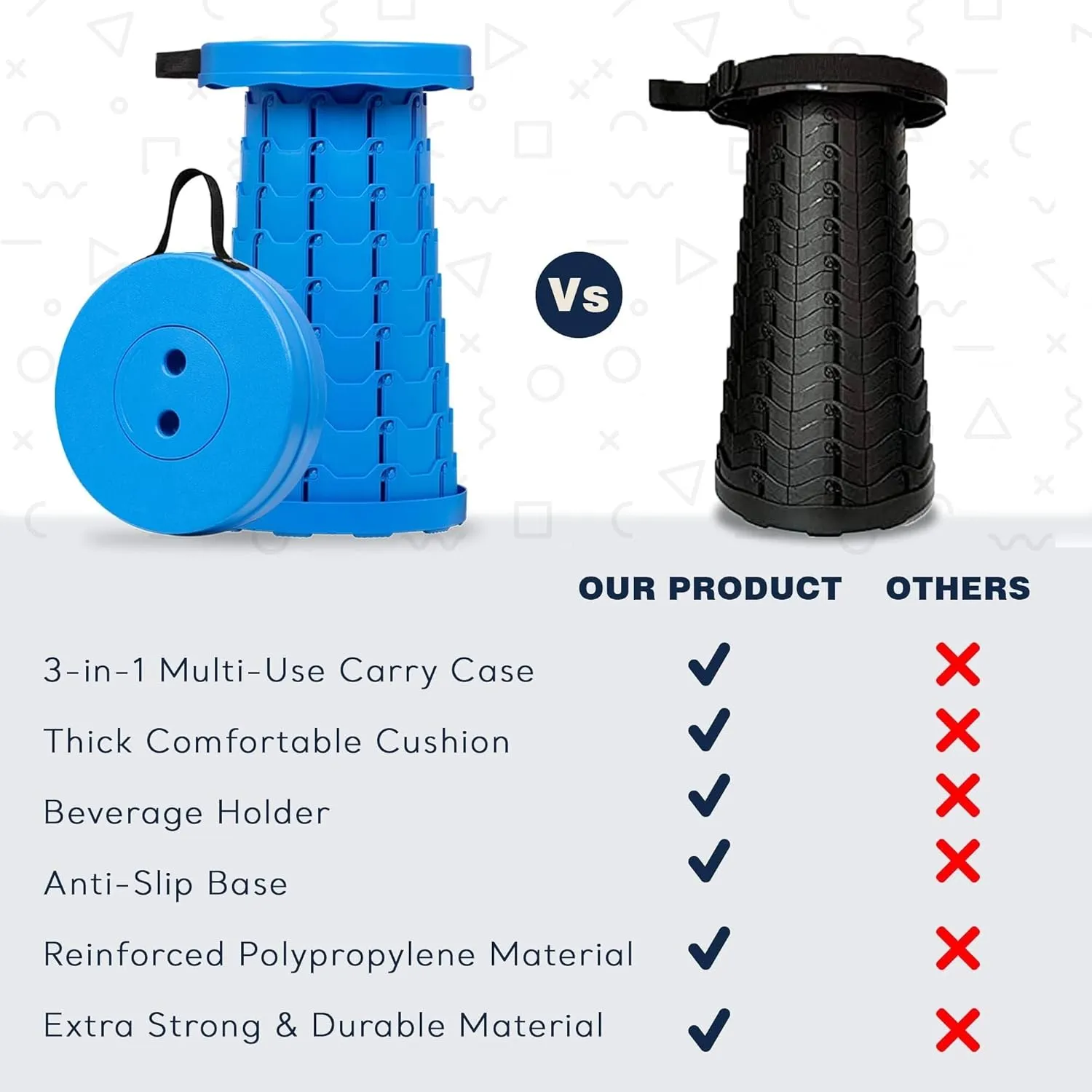 Collapsible Stool with 3-in-1 Cushioned Carry Case, 400lbs Max Weight, Lightweight Portable Retractable Foldable Telescoping Camping Stool for Adults Fishing Hiking Travel BBQ(Full Blue (W/3-in-1 Carr