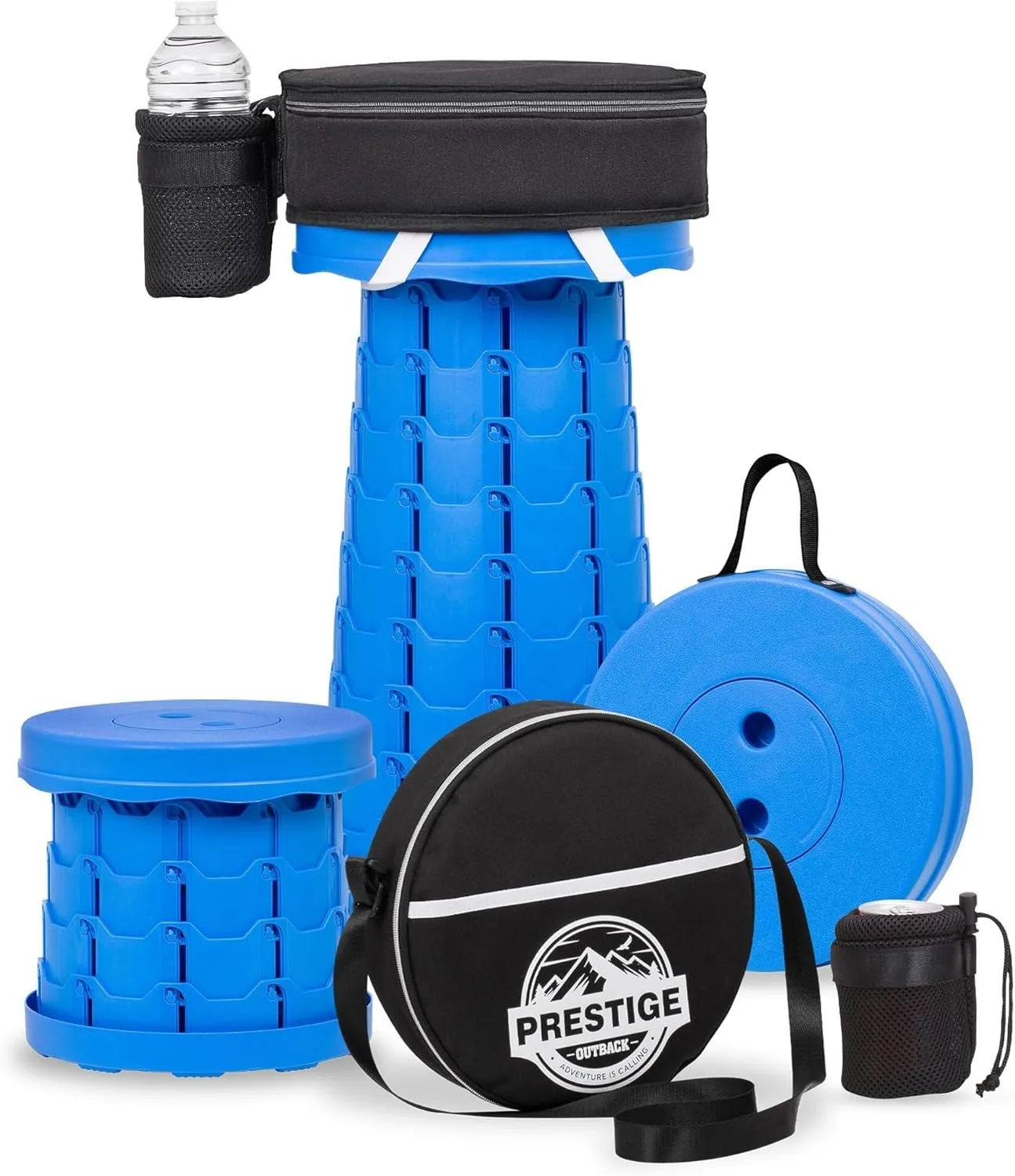 Collapsible Stool with 3-in-1 Cushioned Carry Case, 400lbs Max Weight, Lightweight Portable Retractable Foldable Telescoping Camping Stool for Adults Fishing Hiking Travel BBQ(Full Blue (W/3-in-1 Carr